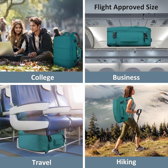 Taygeer Women's Peacock Blue Travel Backpack Carry On 15.6inch Laptop Backpack - Picture 9 of 9